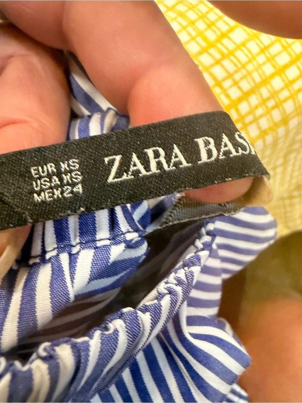 Zara Blue and White Striped Off-Shoulder Blouse